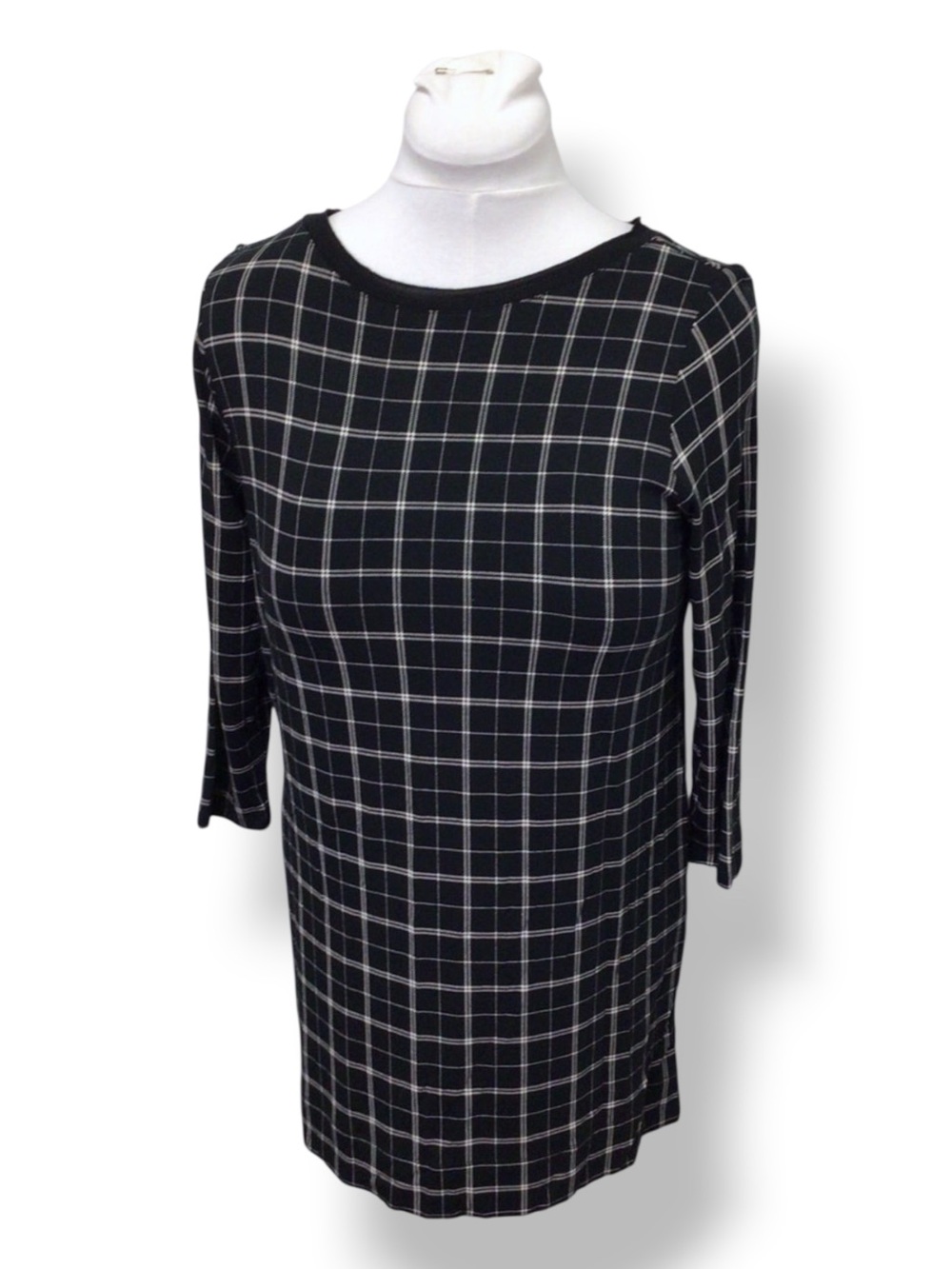 J. Jill Wearever Women’s 3/4 Sleeve Soft Plaid Knit Tunic, Black, size S